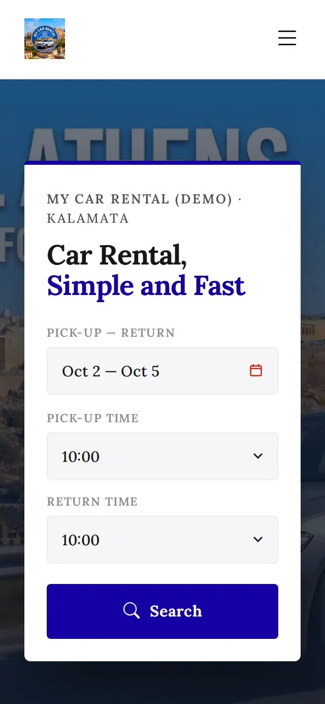 Car rental: the website on a phone